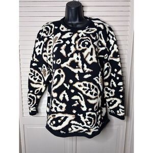 Chai's Black/Tan Animal Print Crew Neck Sweater Long Sleeve Size Large Thick